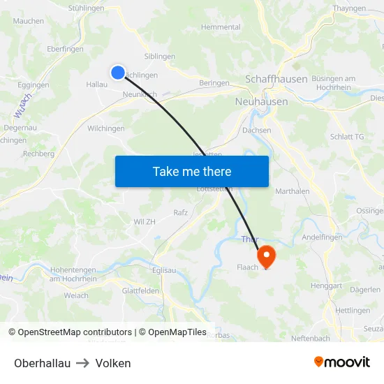 Oberhallau to Volken map