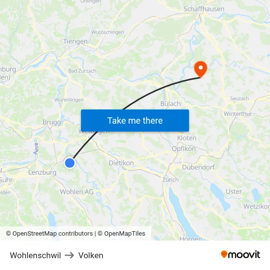 Wohlenschwil to Volken map