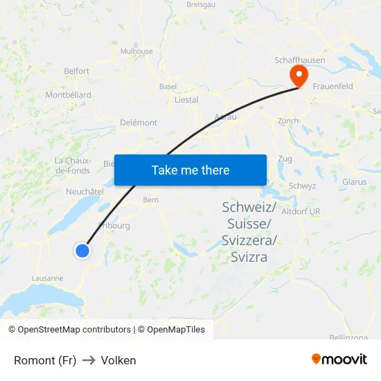 Romont (Fr) to Volken map