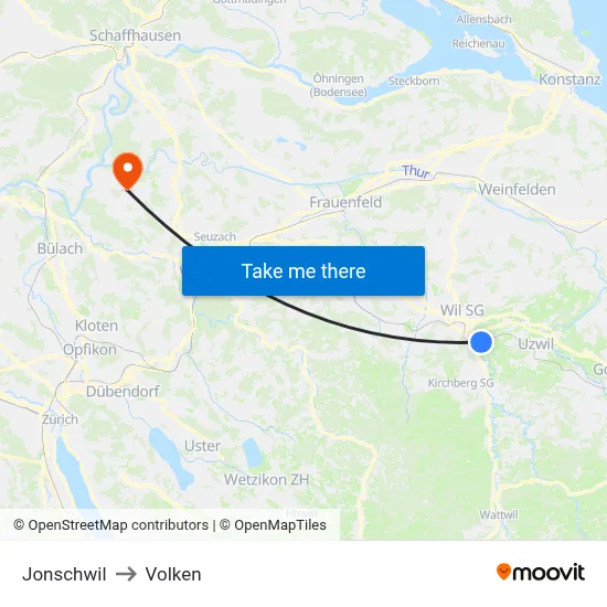 Jonschwil to Volken map
