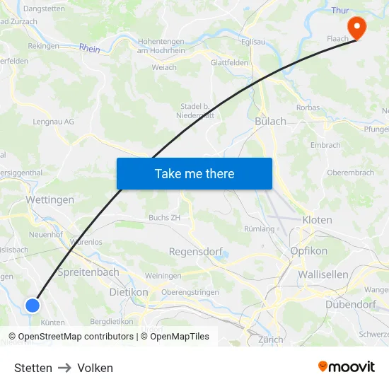 Stetten to Volken map