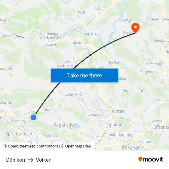 Dänikon to Volken map