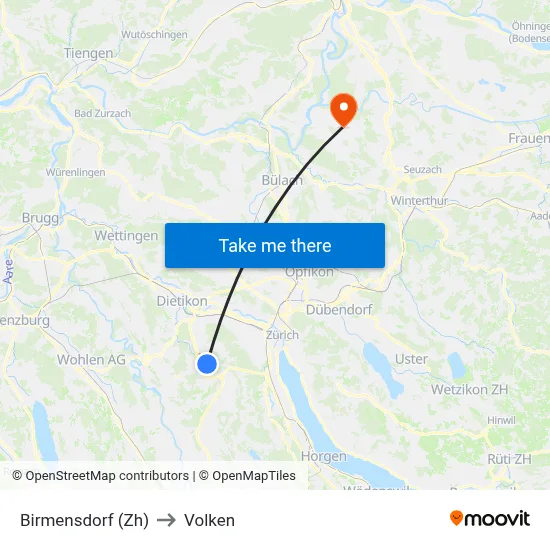 Birmensdorf (Zh) to Volken map