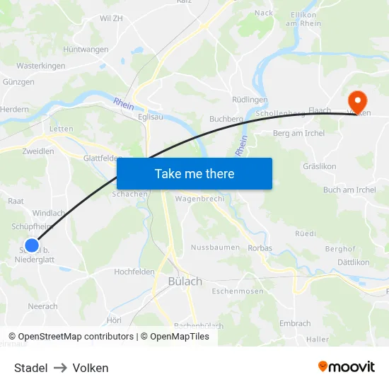 Stadel to Volken map