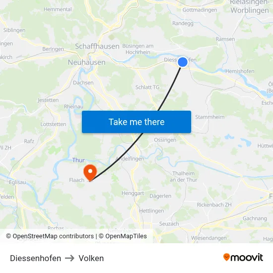 Diessenhofen to Volken map