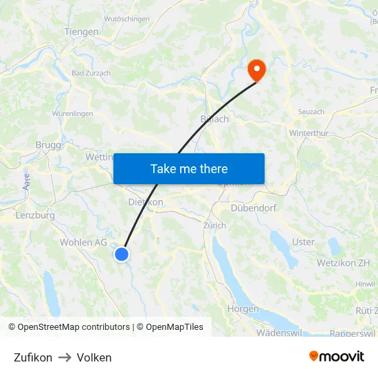 Zufikon to Volken map