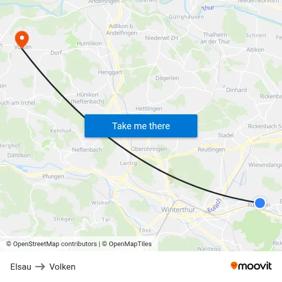 Elsau to Volken map