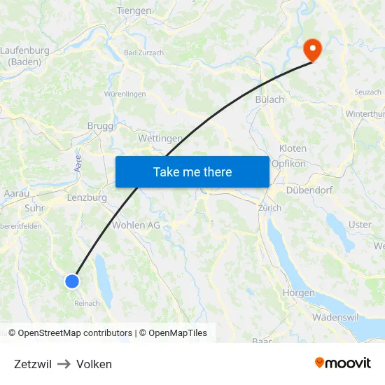 Zetzwil to Volken map