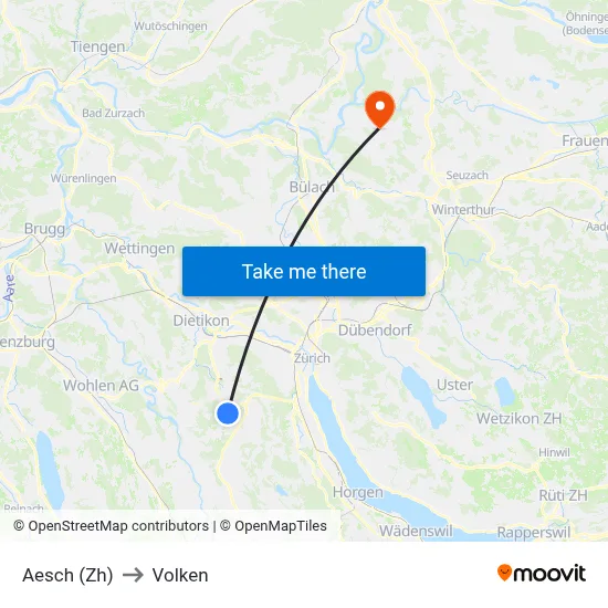 Aesch (Zh) to Volken map