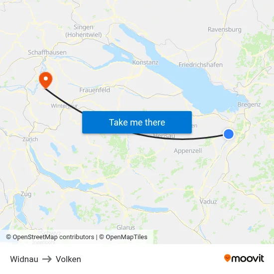 Widnau to Volken map