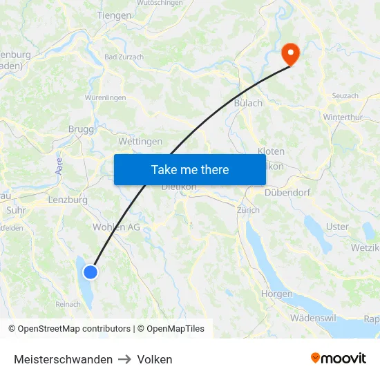 Meisterschwanden to Volken map