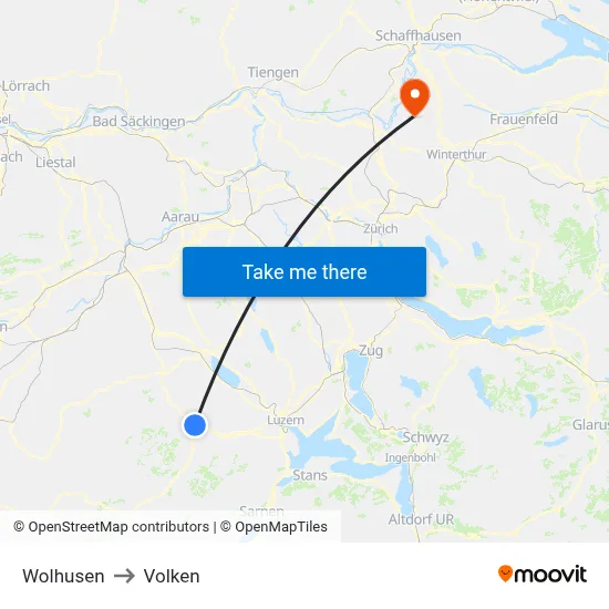Wolhusen to Volken map