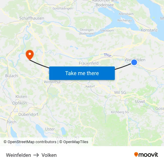 Weinfelden to Volken map
