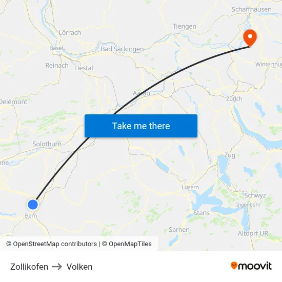 Zollikofen to Volken map