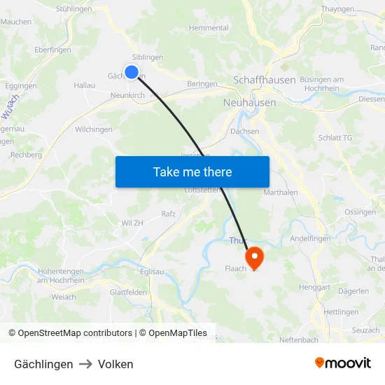 Gächlingen to Volken map