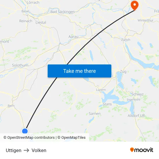 Uttigen to Volken map