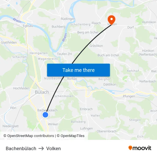 Bachenbülach to Volken map