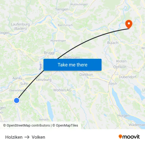 Holziken to Volken map