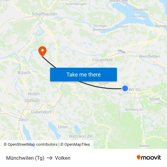 Münchwilen (Tg) to Volken map