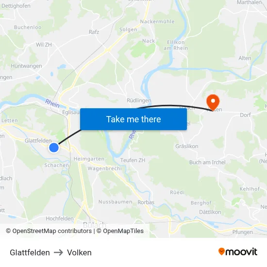 Glattfelden to Volken map
