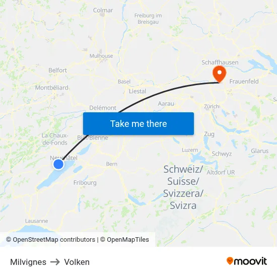 Milvignes to Volken map