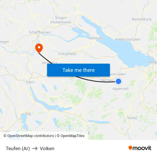 Teufen (Ar) to Volken map