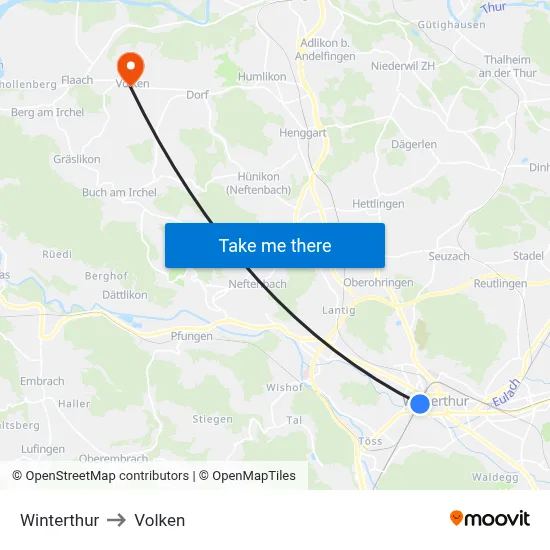 Winterthur to Volken map