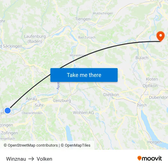 Winznau to Volken map