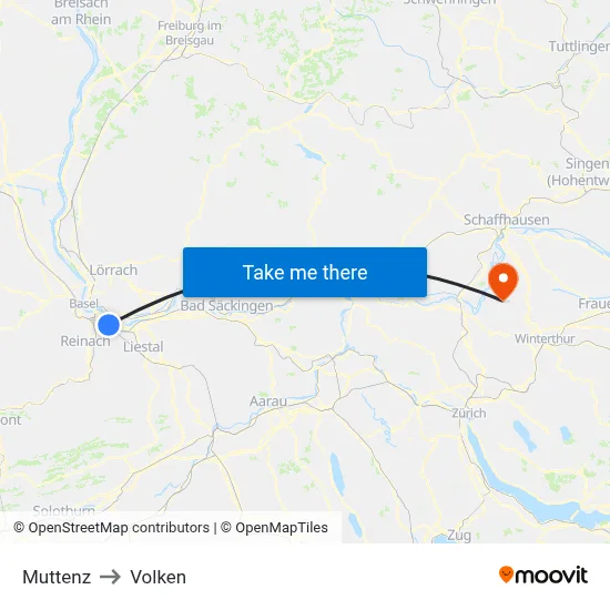 Muttenz to Volken map