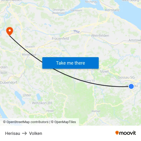 Herisau to Volken map