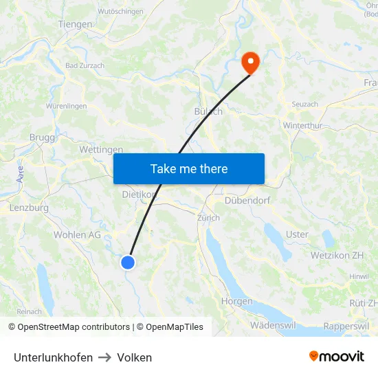 Unterlunkhofen to Volken map