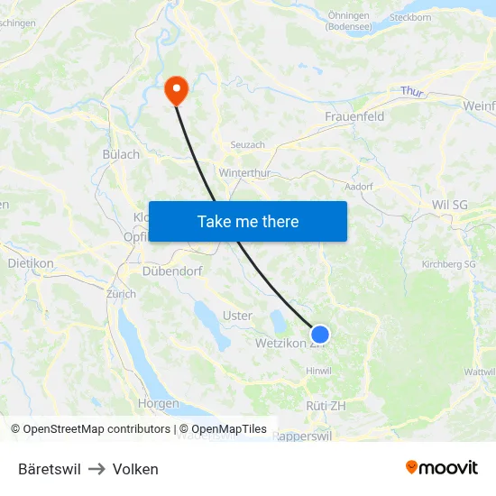 Bäretswil to Volken map