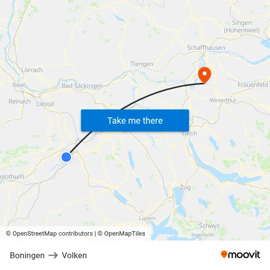 Boningen to Volken map