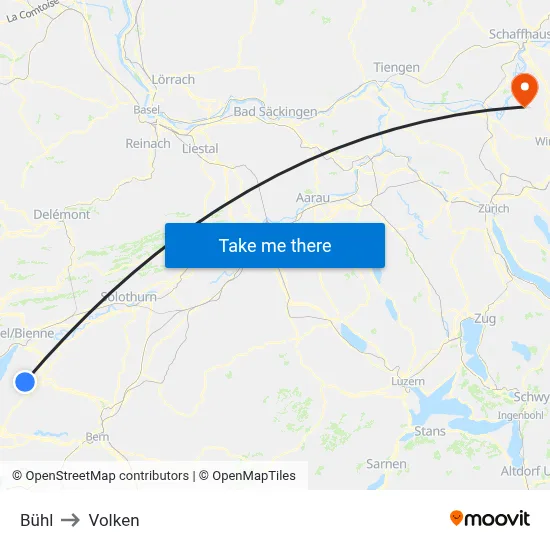 Bühl to Volken map