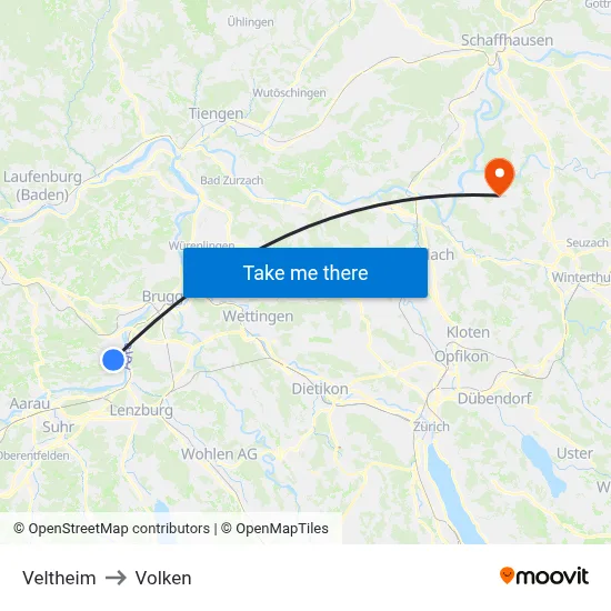 Veltheim to Volken map