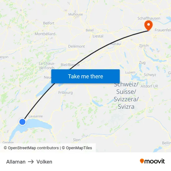 Allaman to Volken map