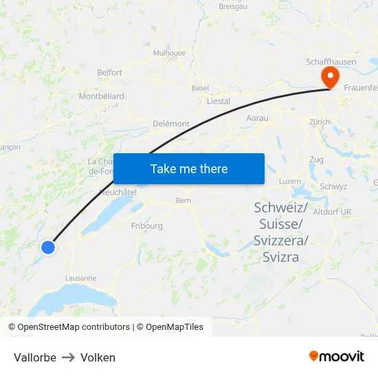 Vallorbe to Volken map