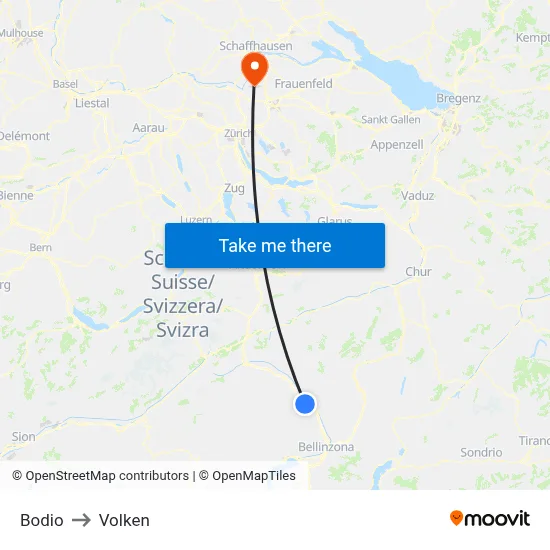 Bodio to Volken map
