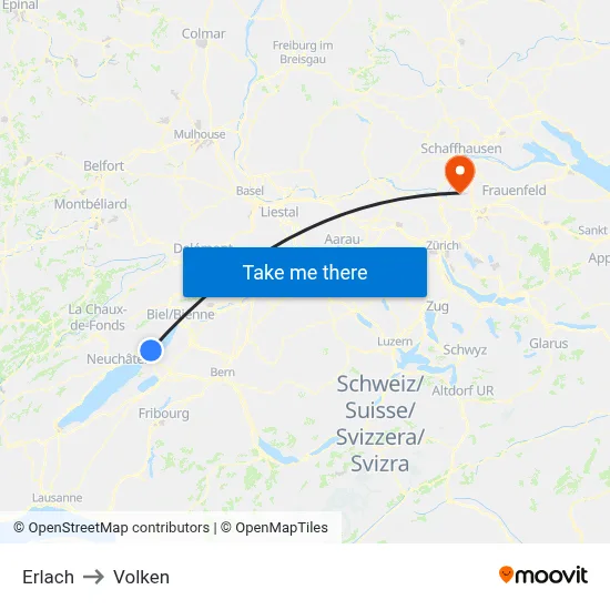 Erlach to Volken map