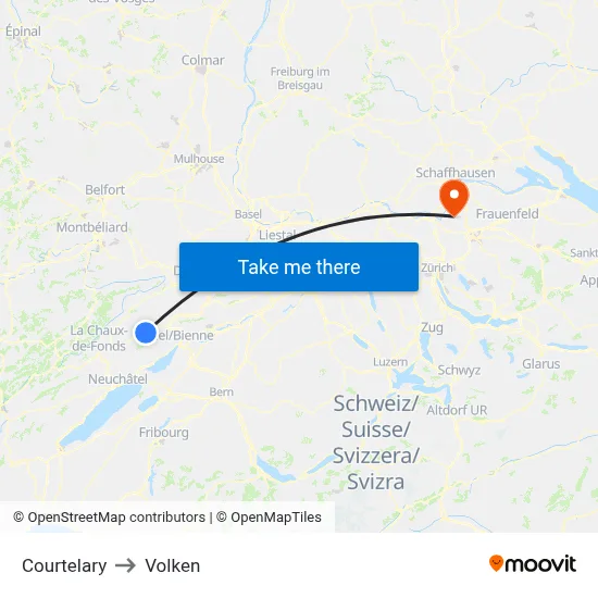Courtelary to Volken map