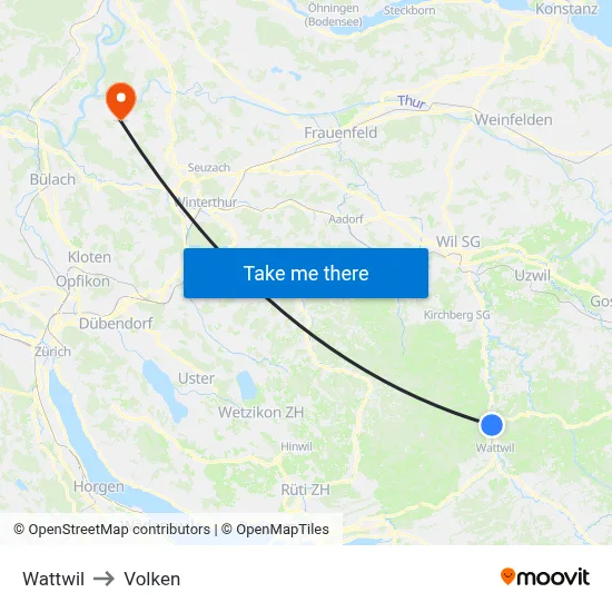 Wattwil to Volken map
