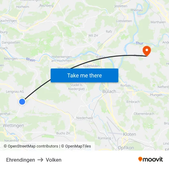 Ehrendingen to Volken map