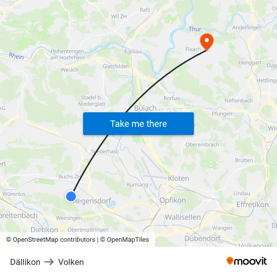 Dällikon to Volken map