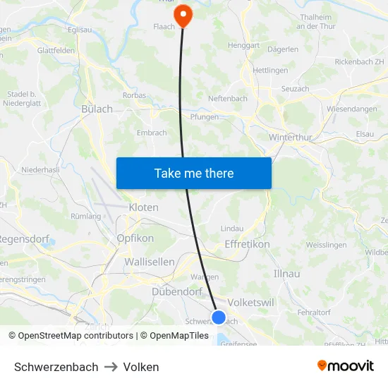 Schwerzenbach to Volken map