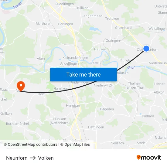 Neunforn to Volken map