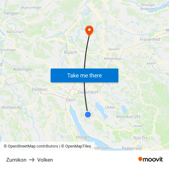 Zumikon to Volken map