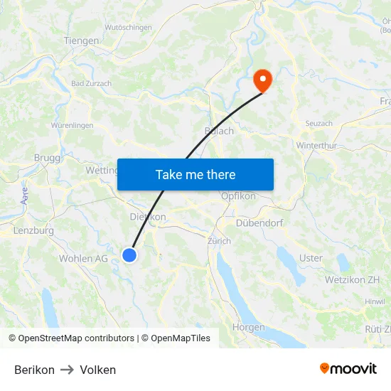 Berikon to Volken map