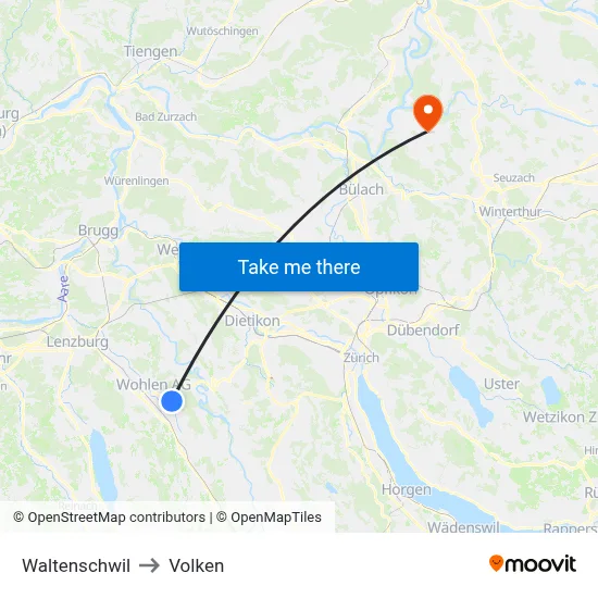 Waltenschwil to Volken map