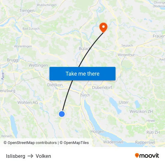 Islisberg to Volken map