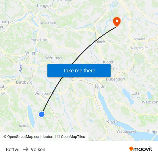 Bettwil to Volken map